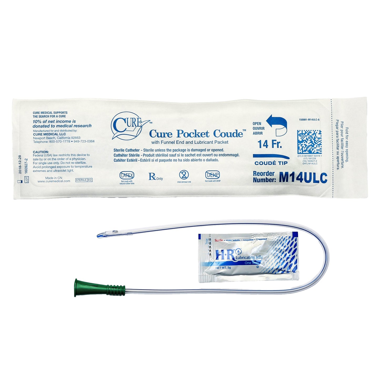 Cure Pocket Cath Urethral Catheter, 14 Fr.