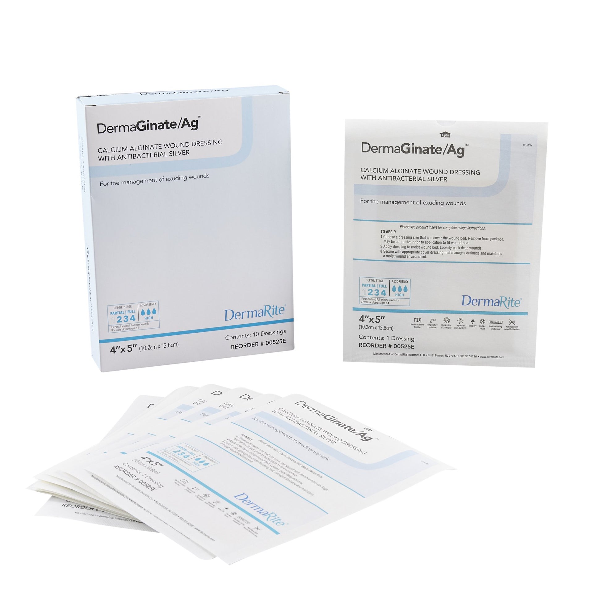 DermaGinate Ag™ Silver Alginate Dressing, 4¼ x 4¼ Inch