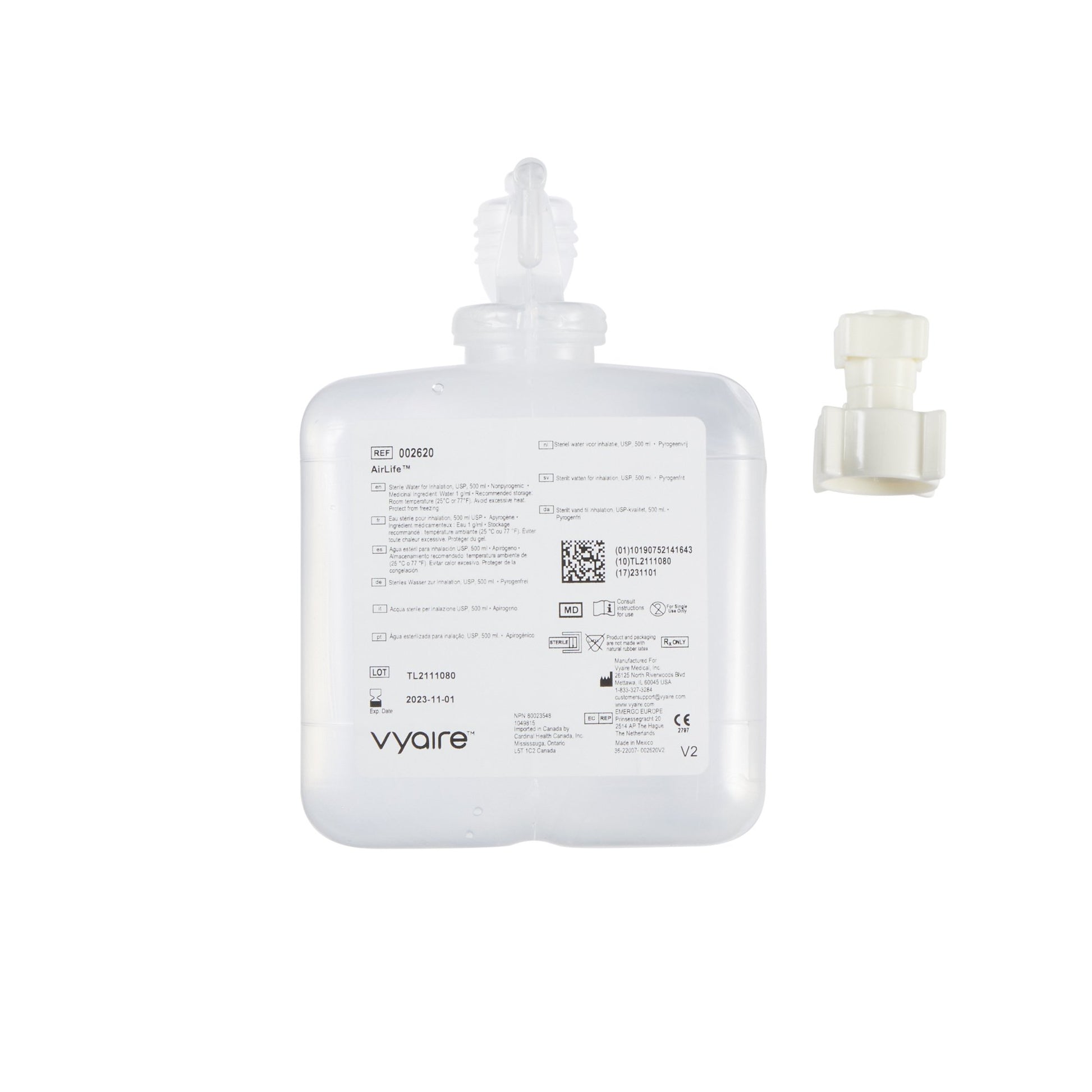 AirLife Prefilled Humidifier with Adapter, 500 mL