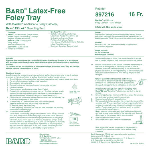 Bardia Indwelling Catheter Tray, 16 Fr., Chamber Bag