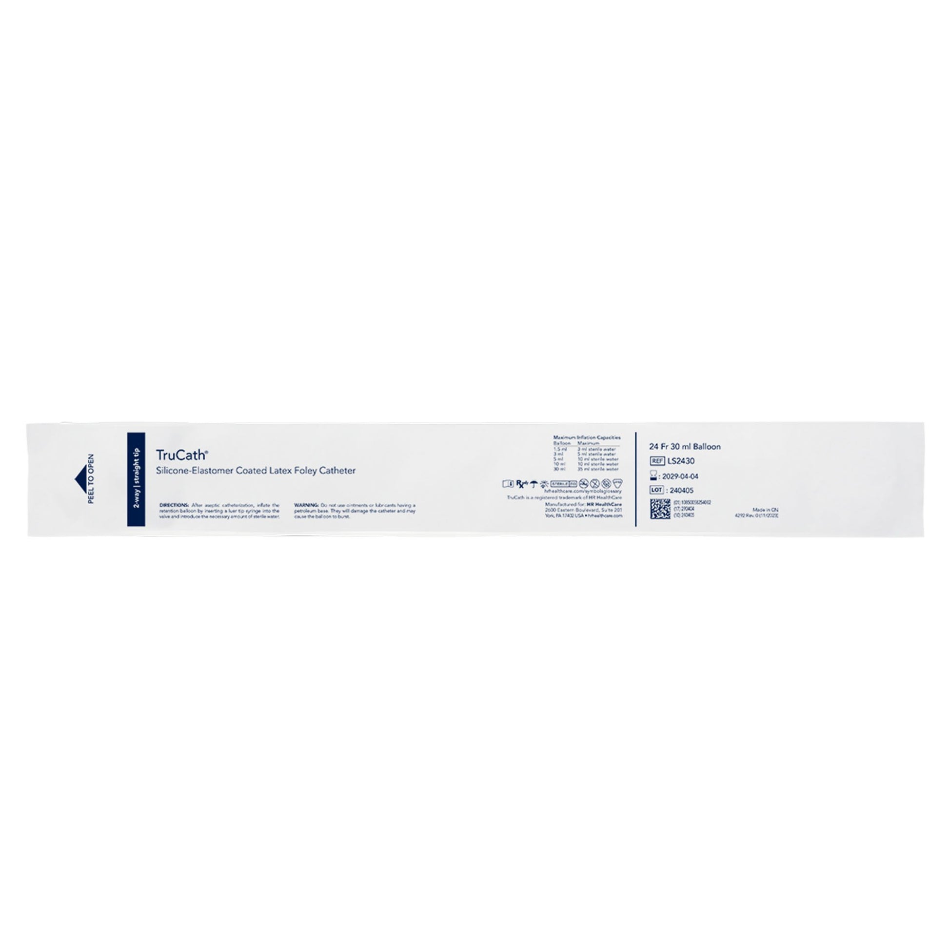 Foley Catheter TruCath 2-Way Standard Tip 30 mL Balloon 24 Fr. Silicone Elastomer Coated Latex