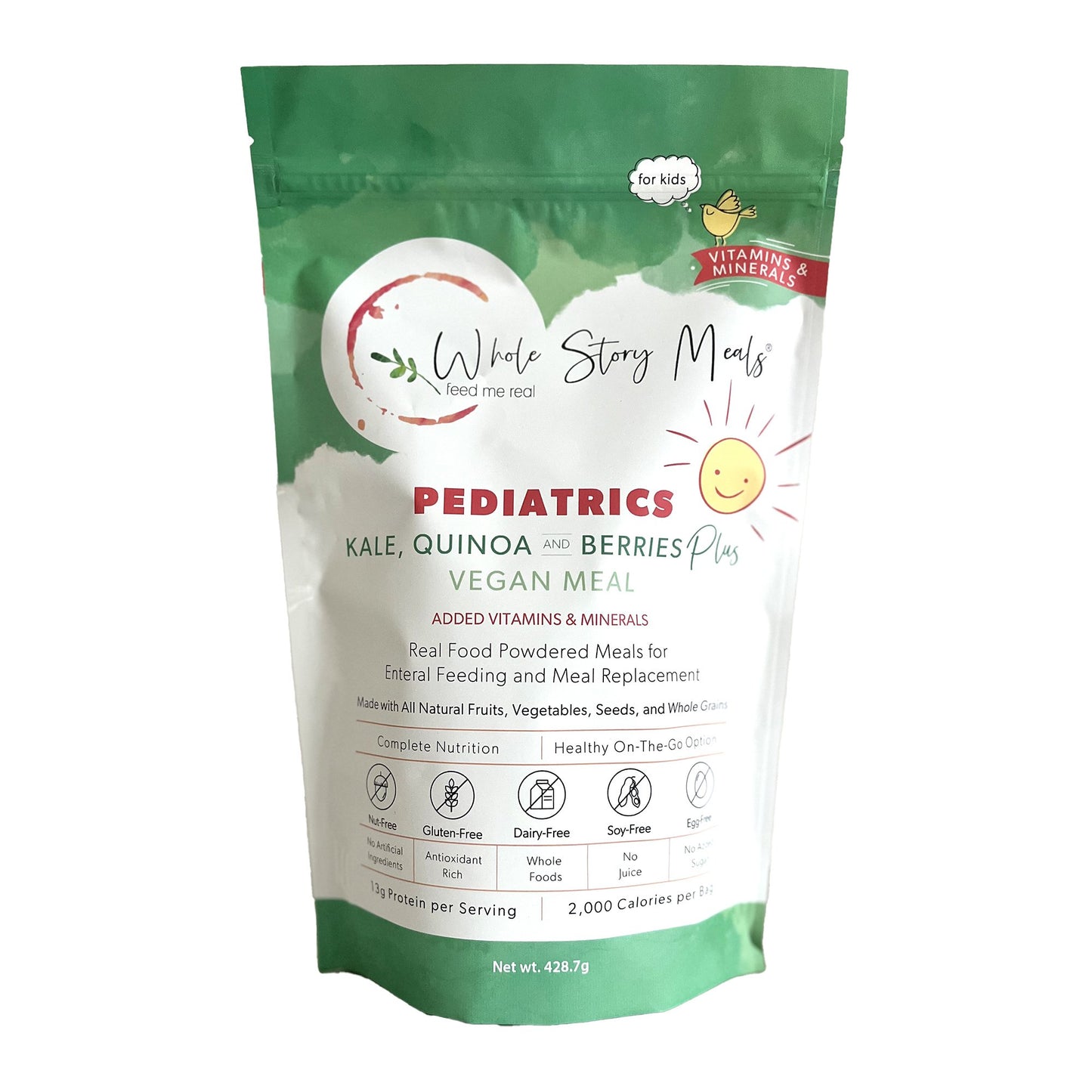 Pediatric Oral Supplement Whole Story Meals Kale / Quinoa / Berries Plus 16 oz. Pouch Powder Protein