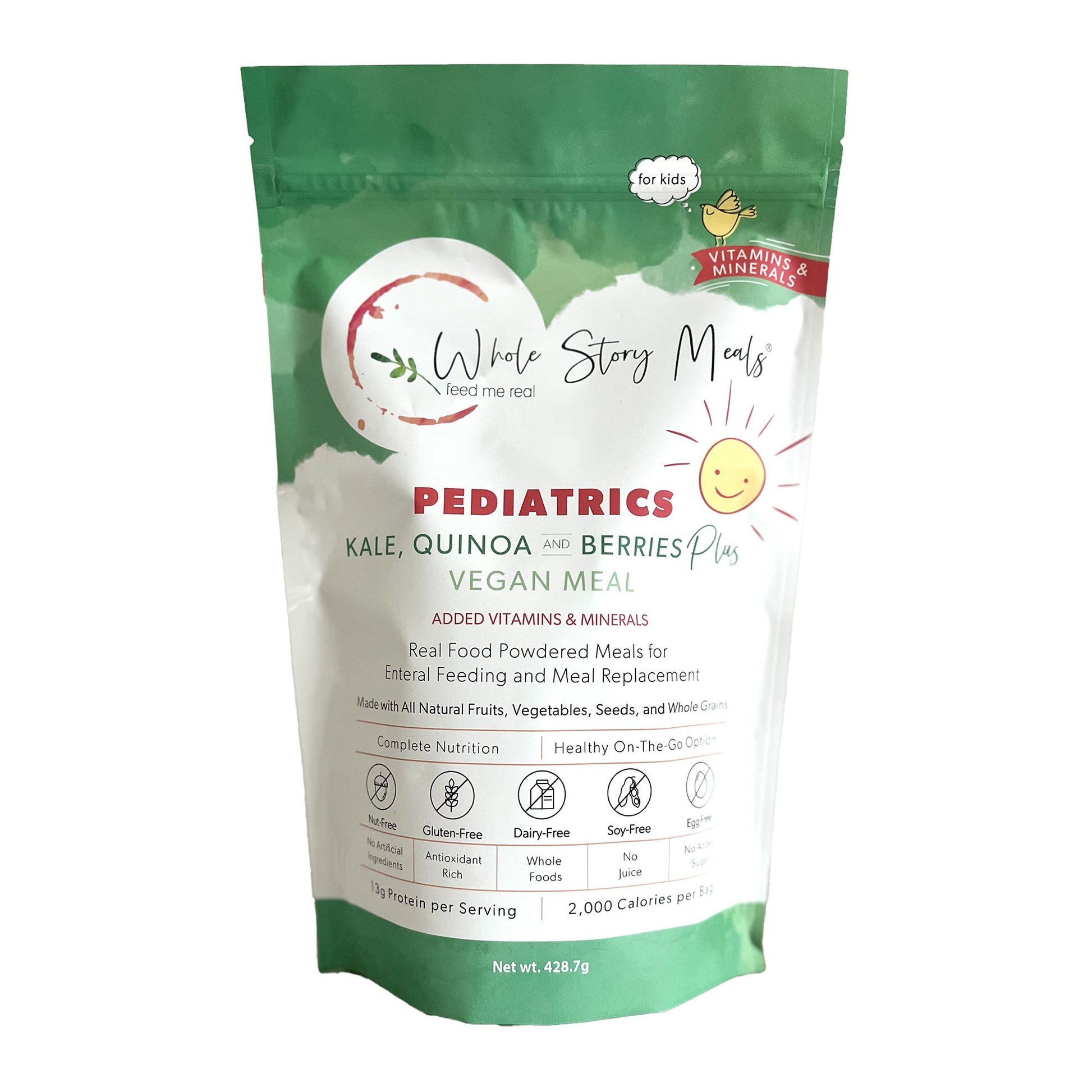 Pediatric Oral Supplement Whole Story Meals Kale / Quinoa / Berries Plus 16 oz. Pouch Powder Protein