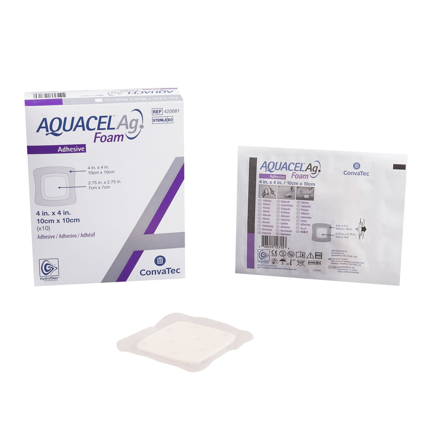 Aquacel Ag Adhesive Silver Foam Dressing, 4 x 4 Inch