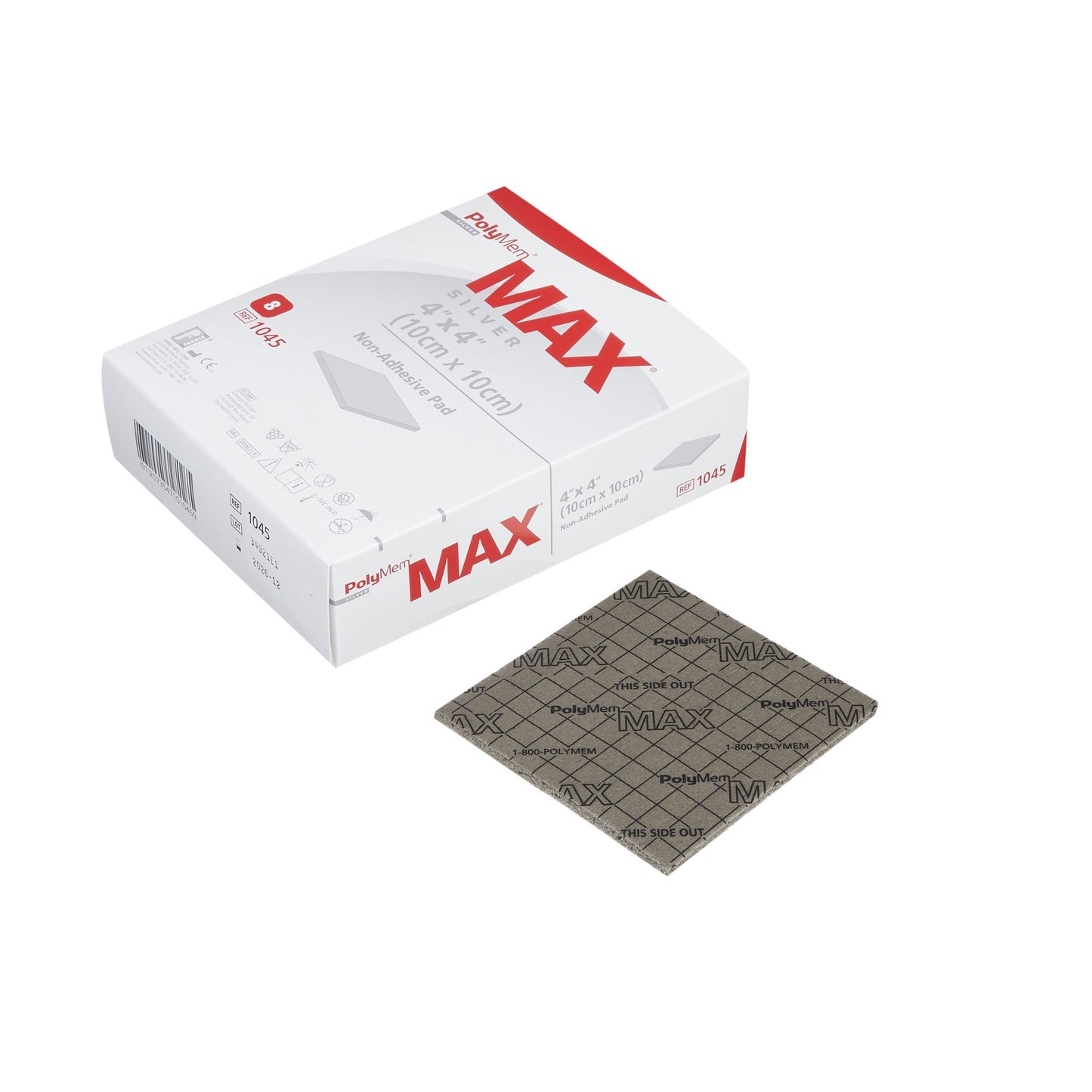 PolyMem Max Nonadhesive Silver Foam Dressing, 4 x 4 Inch