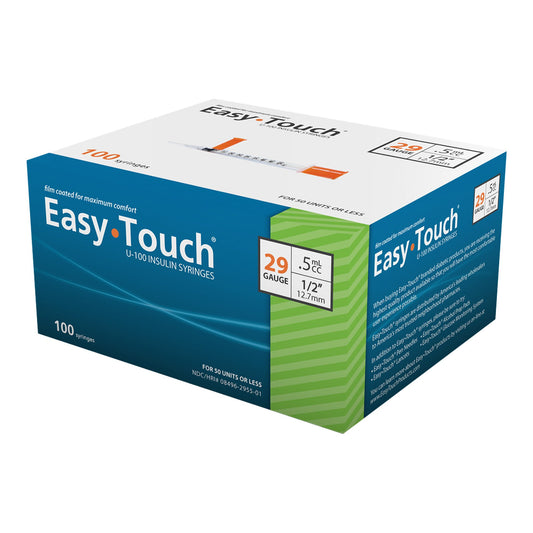 Standard Insulin Syringe with Needle EasyTouch™ 0.5 mL 1/2 Inch 29 Gauge NonSafety Thin Wall