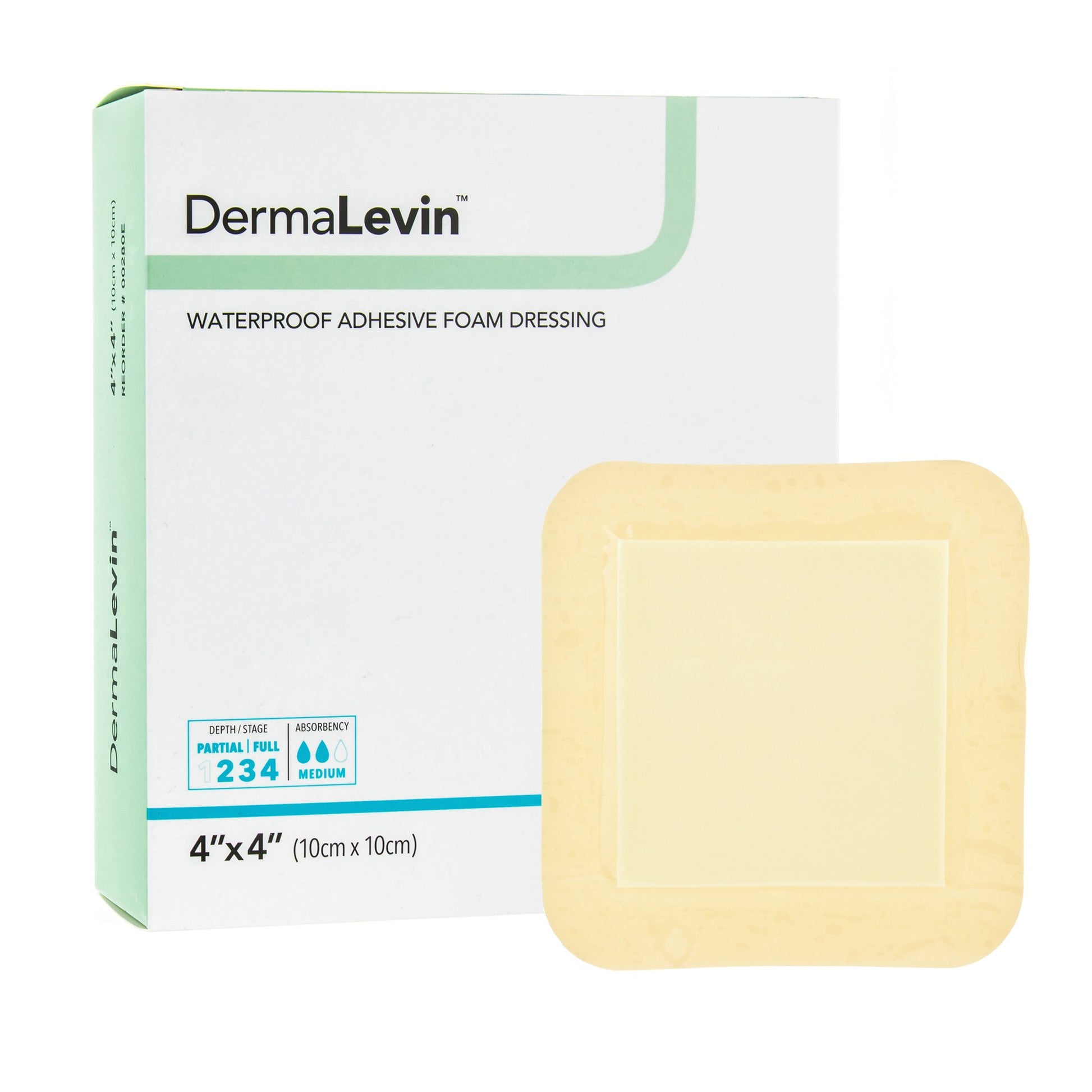 DermaLevin Adhesive with Border Foam Dressing, 4 x 4 Inch