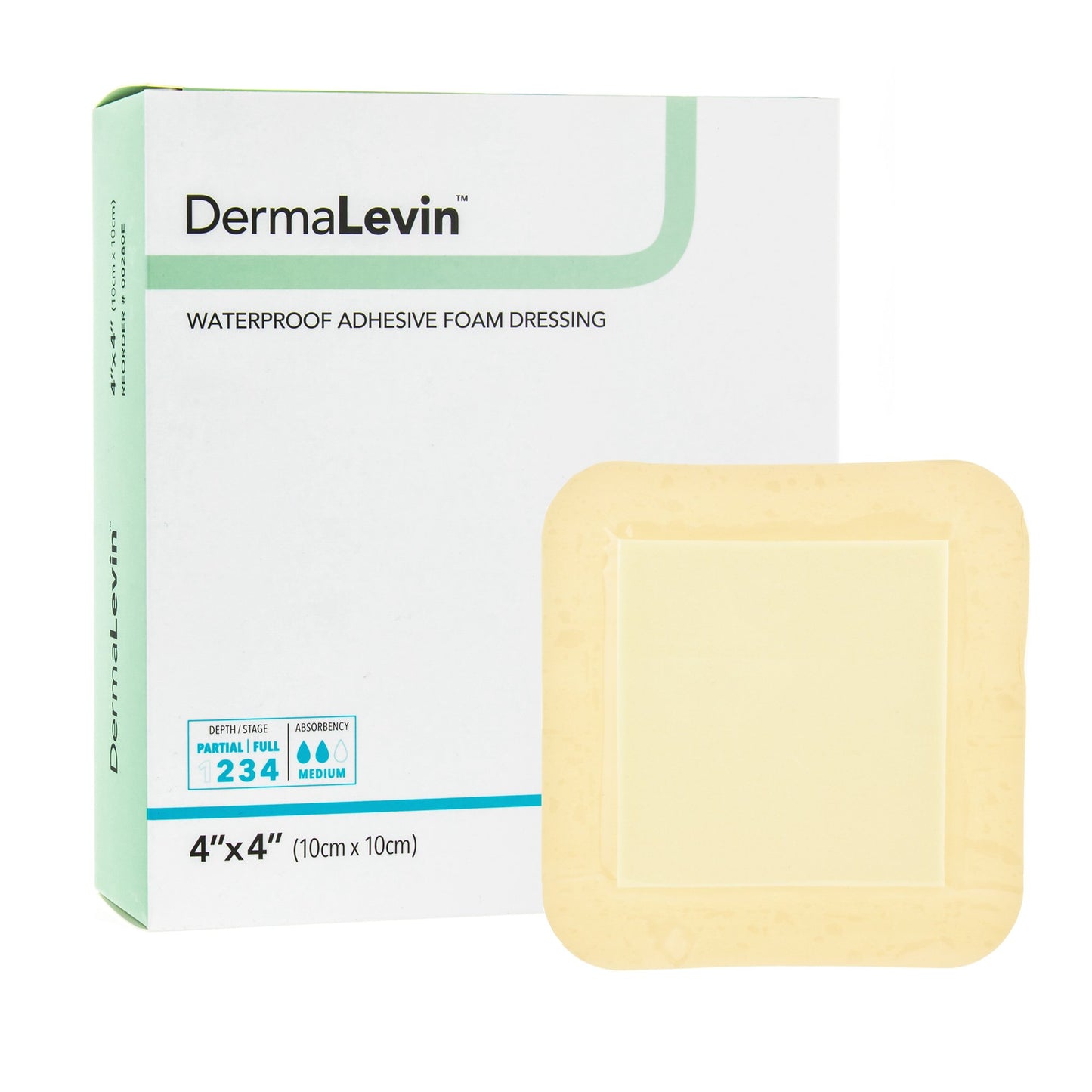 DermaLevin Adhesive with Border Foam Dressing, 4 x 4 Inch