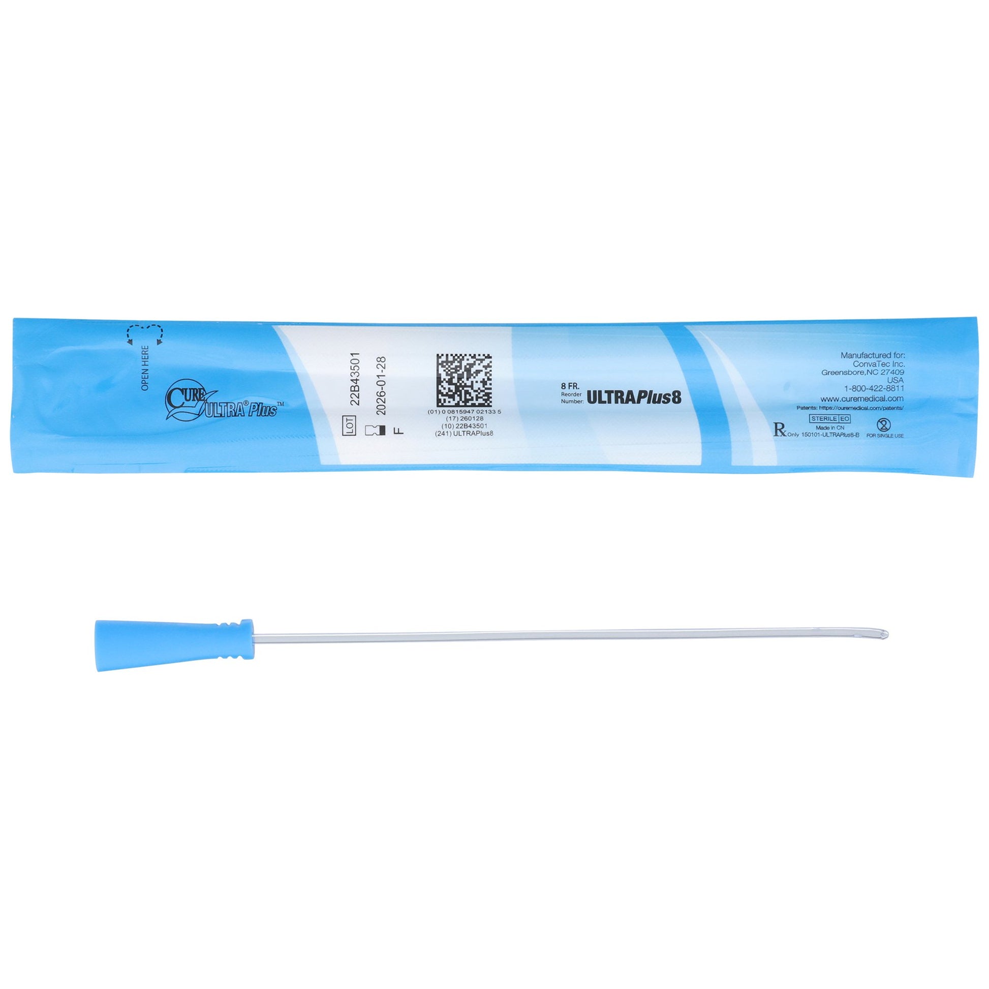 Urethral Catheter Cure Ultra Plus™ Straight Tip Lubricated PVC 8 Fr. 8 Inch Length