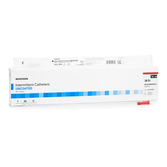 Urethral Catheter McKesson Coude Tip Uncoated PVC 18 Fr. 16 Inch Length