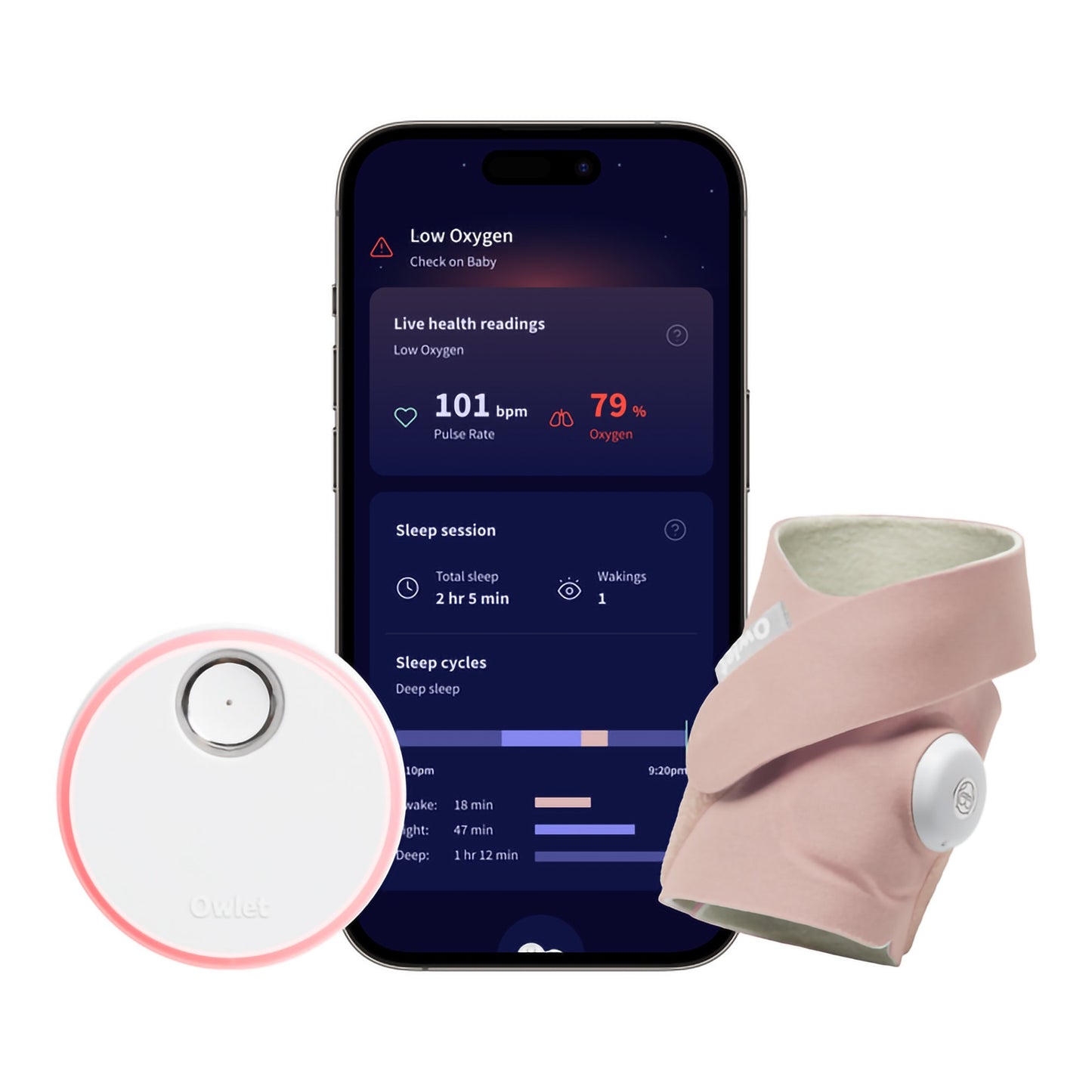 Owlet Dream Sock Smart Baby Monitor, Track Heart Rate and Oxygen, Dusty Rose