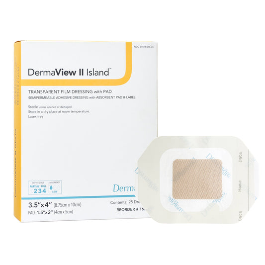 DermaView II™ Island Transparent Film Dressing with Pad, 3.5 x 4 Inch