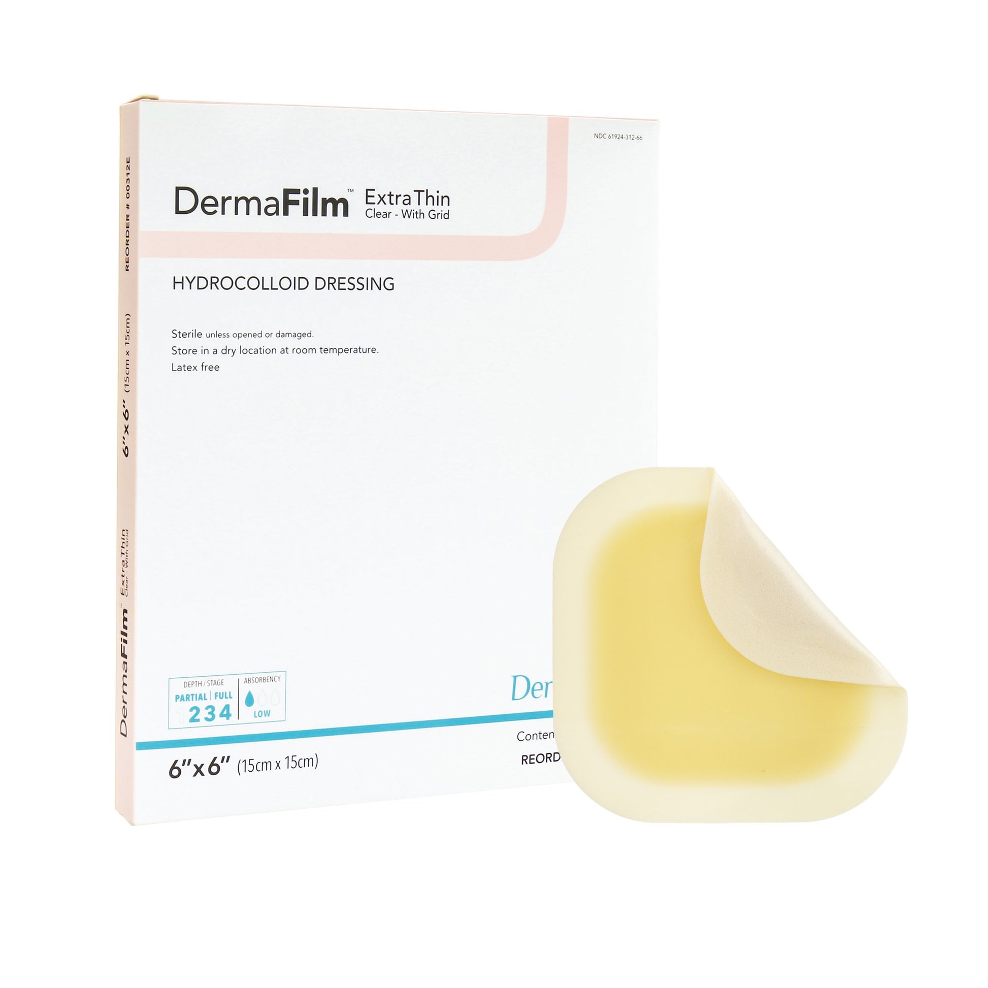 DermaFilm Extra Thin Clear with Grid Hydrocolloid Dressing, 6 x 6 Inch
