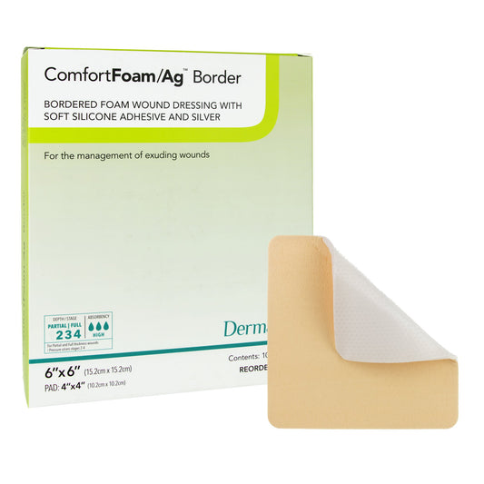ComfortFoam/Ag™ Border Silver Foam Dressing, 6 x 6 Inch