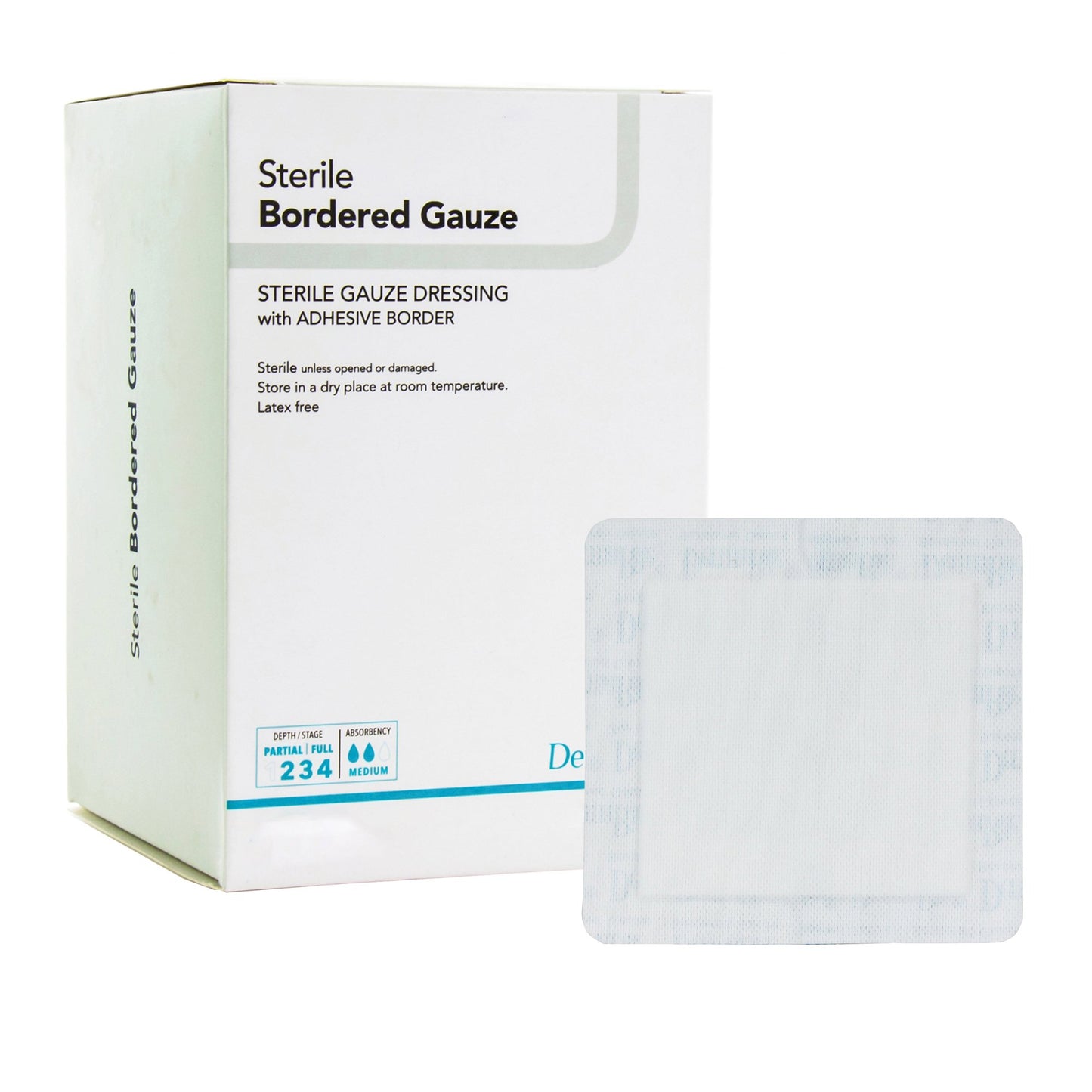 DermaRite Gauze Adhesive Dressing, White, Sterile, 4 X 8 inch