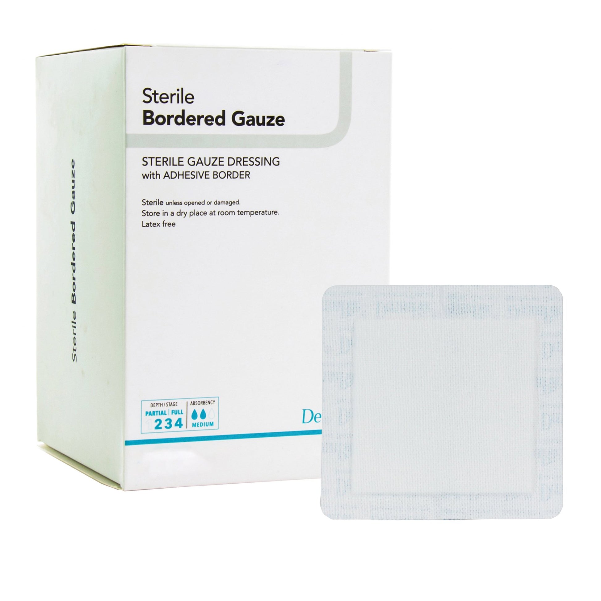 DermaRite Gauze Adhesive Dressing, White, Sterile, 4 X 8 inch