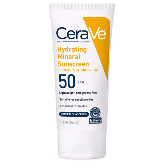 CeraVe Hydrating Mineral Sunscreen Body SPF 50, 5-ounce Tube