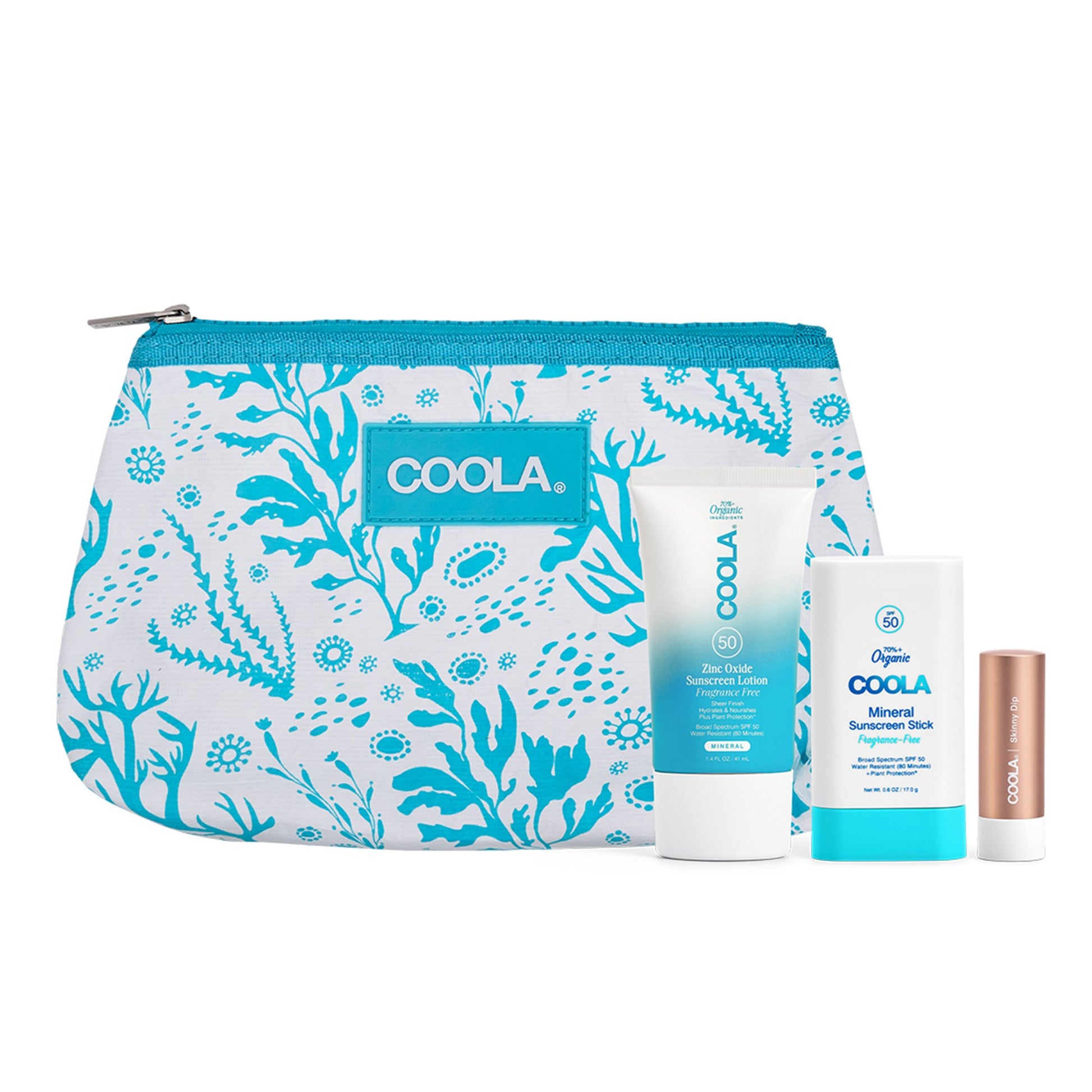 Suncare Travel Kit COOLA Mineral SPF 30 / SPF 50 Lotion / Stick Pouch