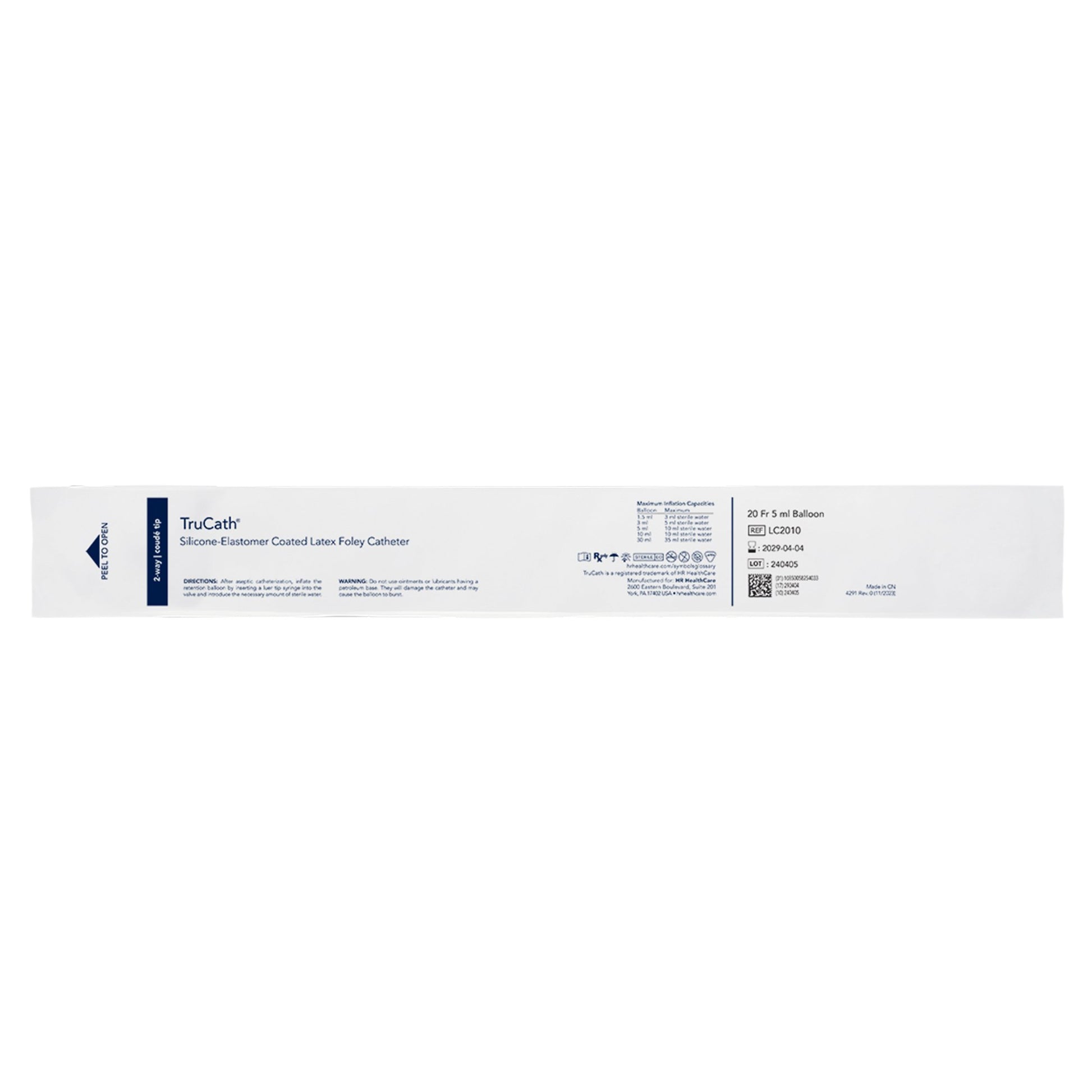 Foley Catheter TruCath 2-Way Coude Tip 5 mL Balloon 20 Fr. Silicone Elastomer Coated Latex