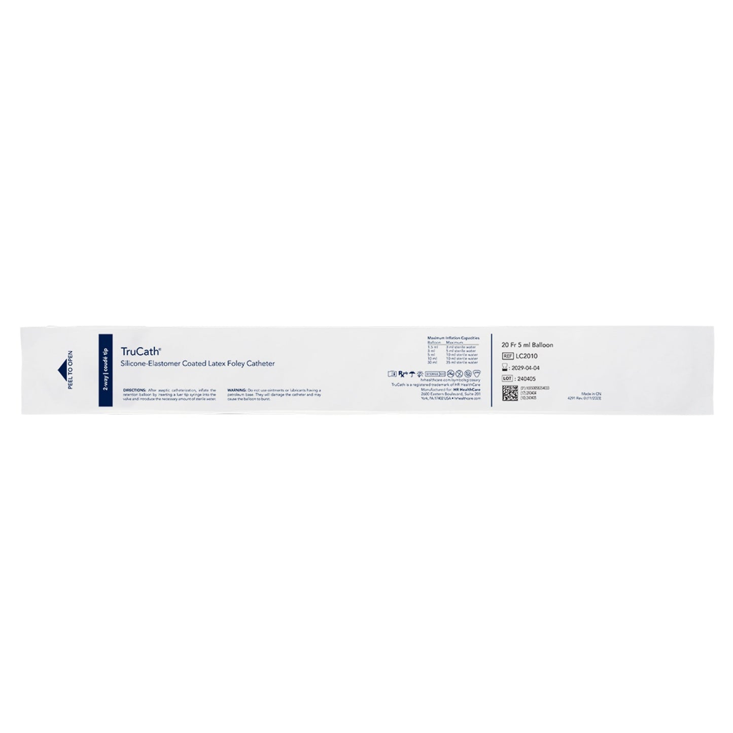 Foley Catheter TruCath 2-Way Coude Tip 5 mL Balloon 20 Fr. Silicone Elastomer Coated Latex