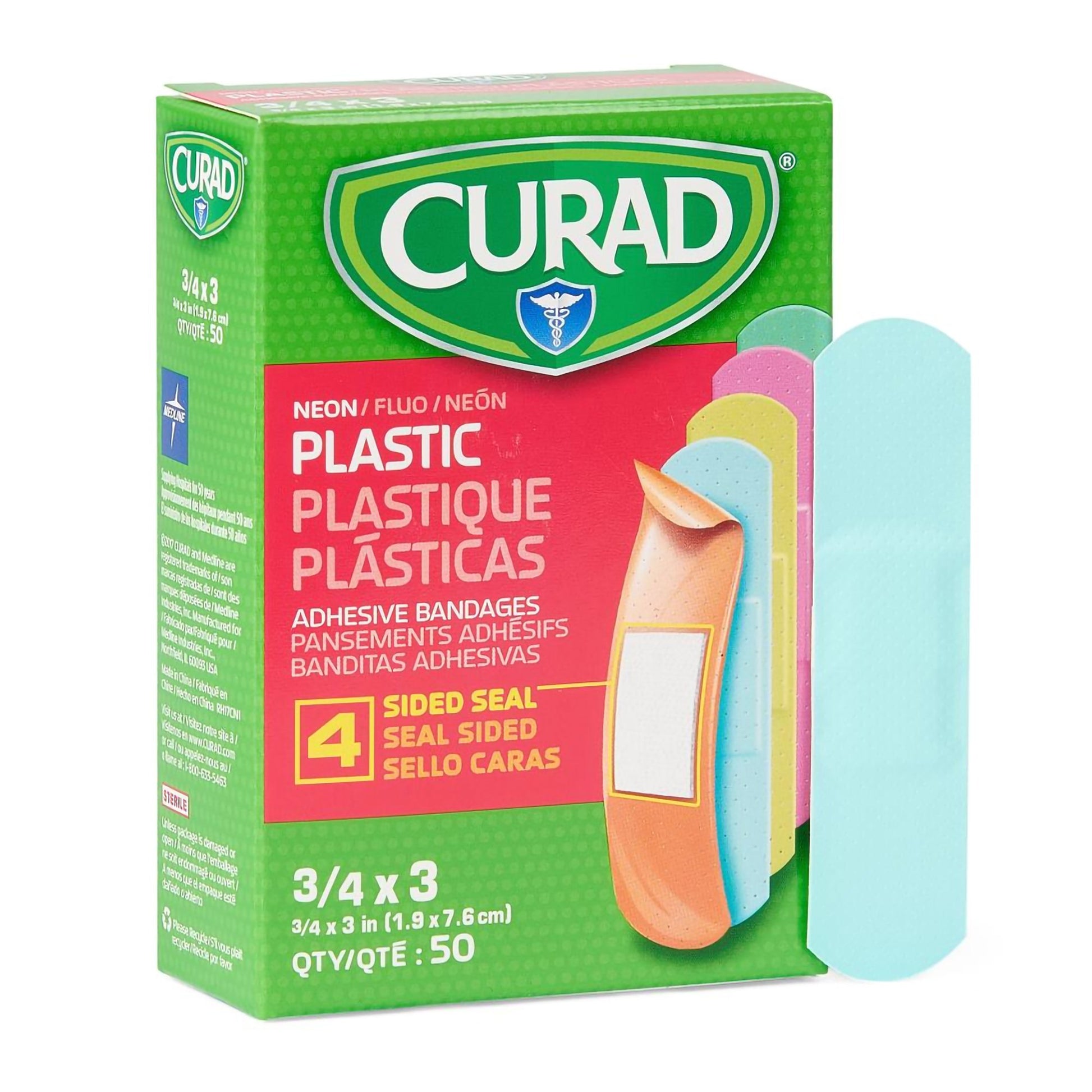 Adhesive Strip Curad Plastic Neon 3/4 X 3 Inch Sterile