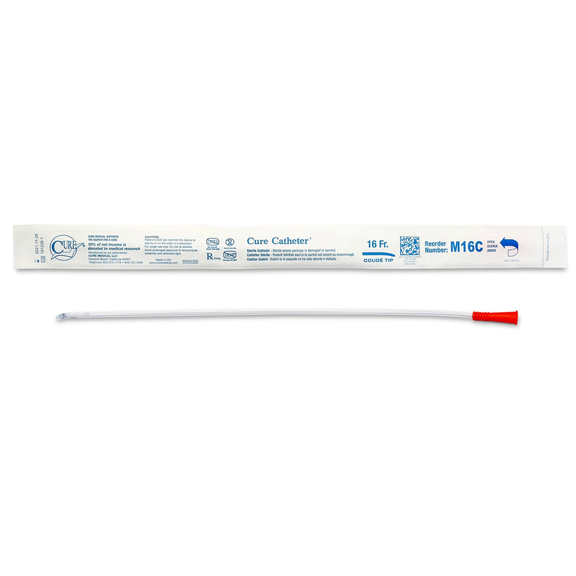 Cure Catheter™ Male Intermittent Catheter, 16 Fr., Coud