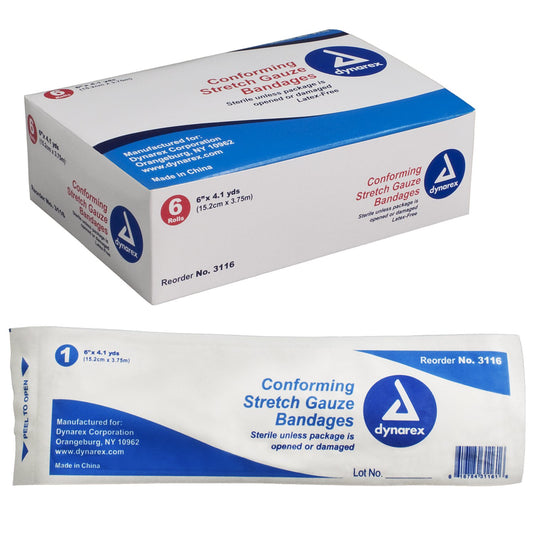 dynarex Sterile Conforming Bandage, 6 Inch x 4-1/10 Yard