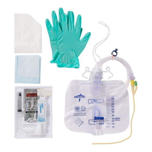 Indwelling Catheter Tray Medline Closed System / Foley 14 Fr. 10 cc Balloon Silicone Elastomer Coated Latex