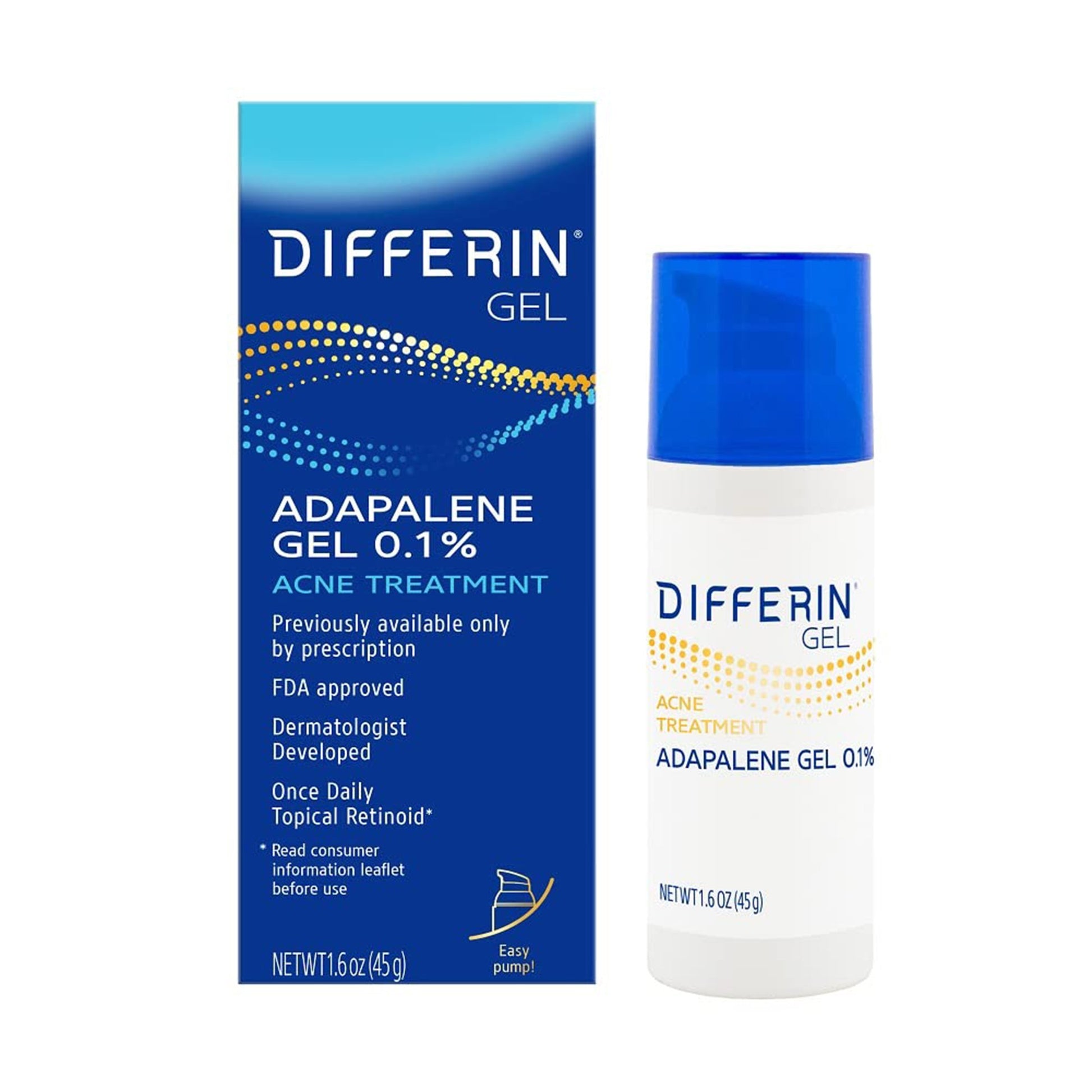 Differin 0.1% Adapalene Gel Acne Treatment, 45-gram Pump Bottle