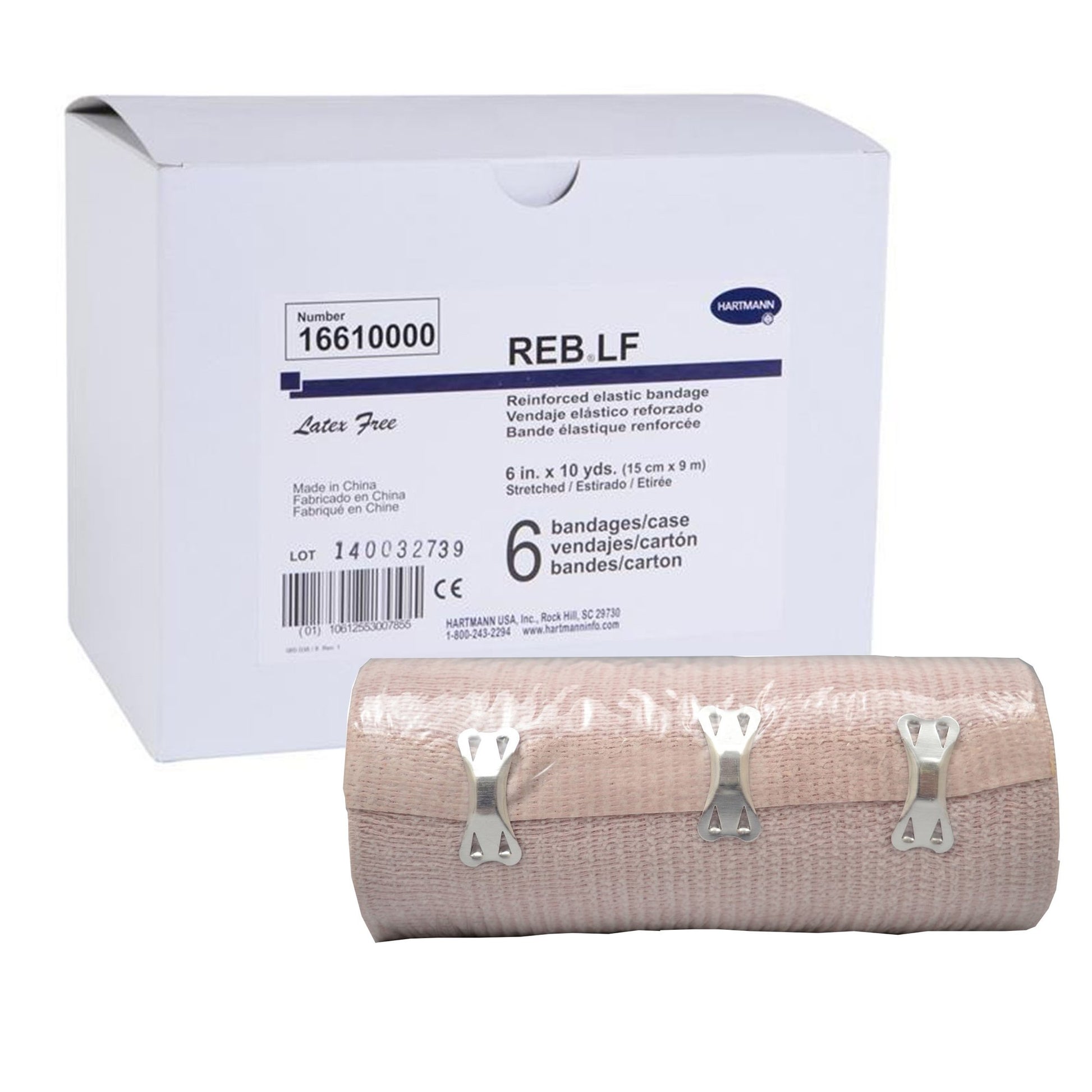 REB LF Clip Detached Closure Elastic Bandage, 6 Inch x 10 Yard