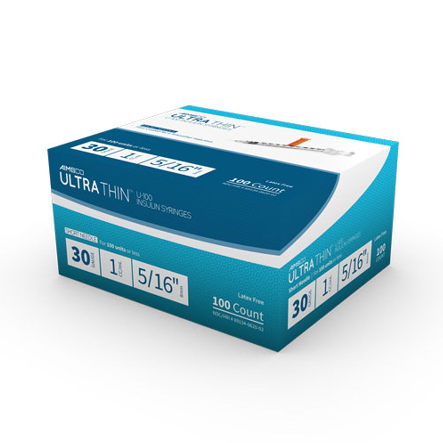 Standard Insulin Syringe with Needle AIMSCO 1 mL 5/16 Inch 30 Gauge NonSafety Ultra Thin Wall