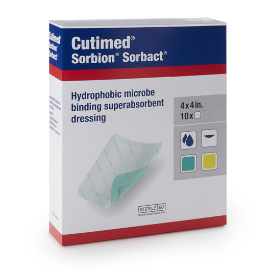 Cutimed Sorbion Sorbact Super Absorbent Antimicrobial Dressing, 4 x 4 Inch
