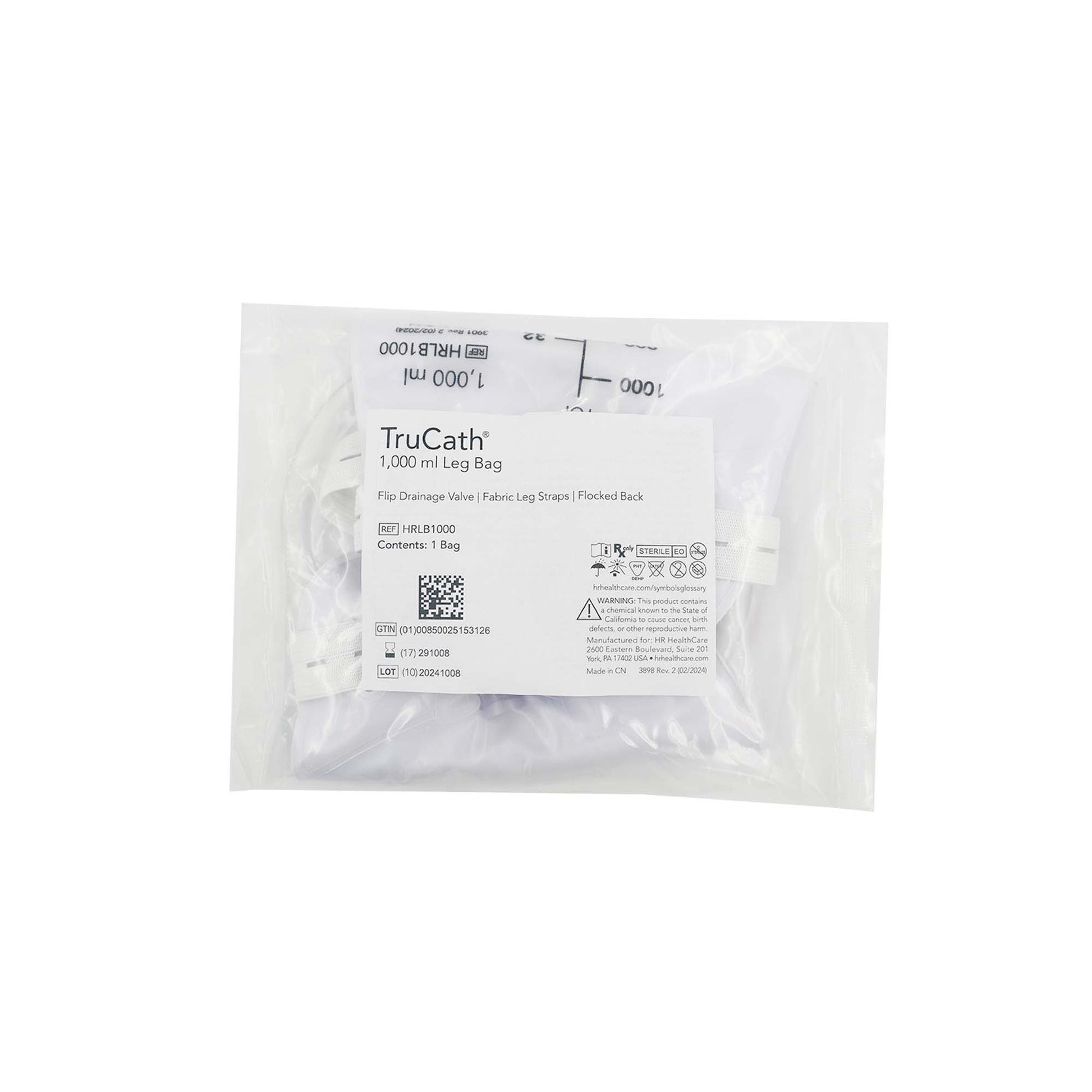 Urinary Leg Bag TruCath™ Premium Without Valve Sterile 1,000 mL Vinyl / Flocked