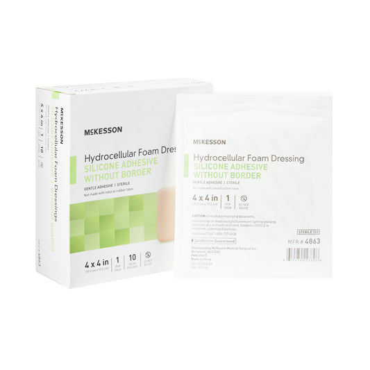 McKesson Silicone Gel Adhesive without Border Silicone Foam Dressing, 4 x 4 Inch