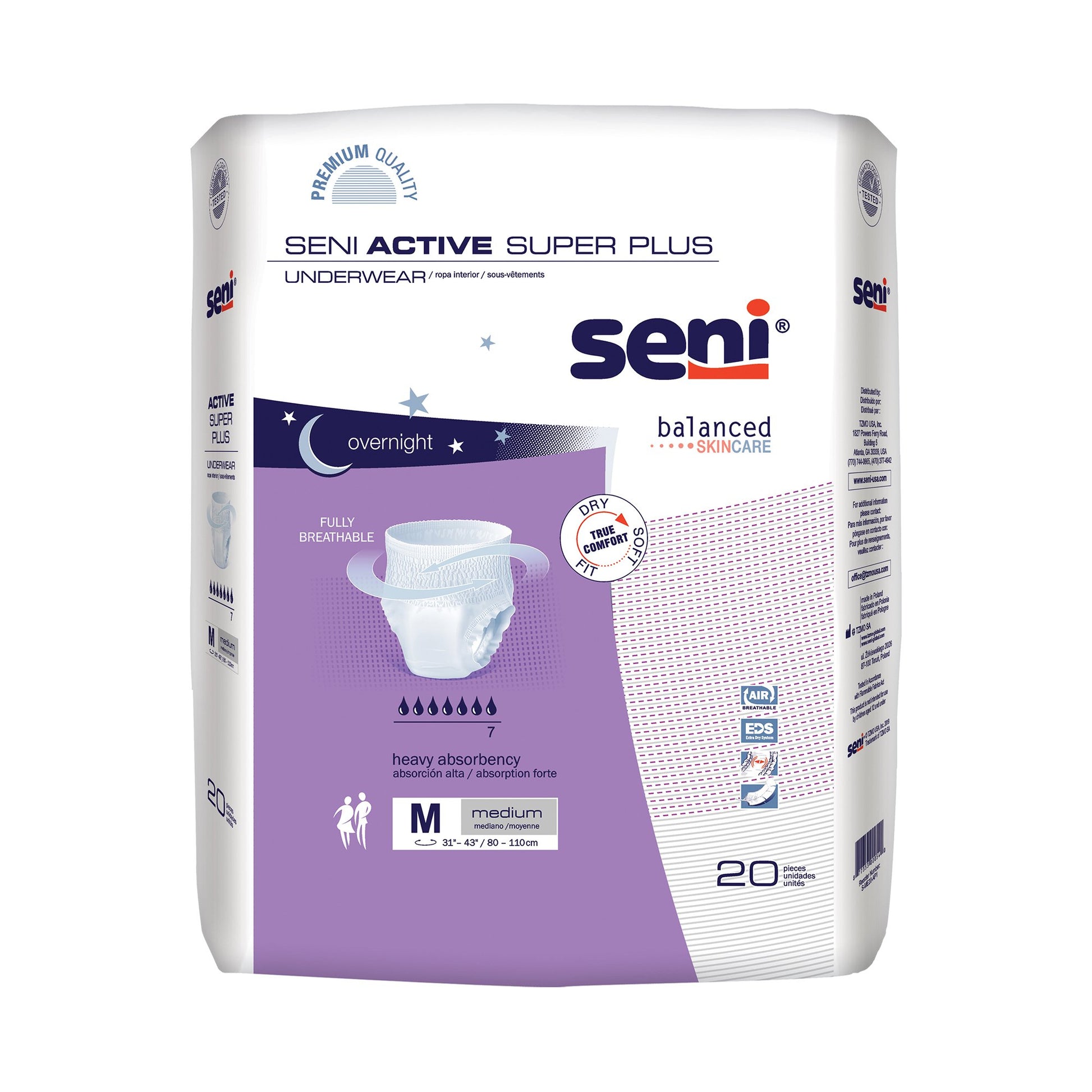 Seni Active Super Plus Overnight Heavy Absorbent Underwear, Medium