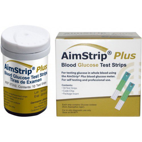 Blood Glucose Test Strips AimStrip Plus 50 Strips per Pack For AimStrip Plus Blood Glucose Meter