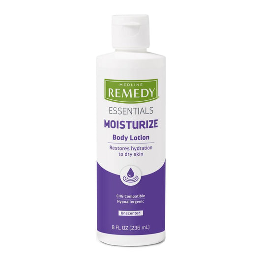 Hand and Body Moisturizer Medline Remedy Essentials Moisturize 8 oz. Bottle Unscented Lotion CHG Compatible
