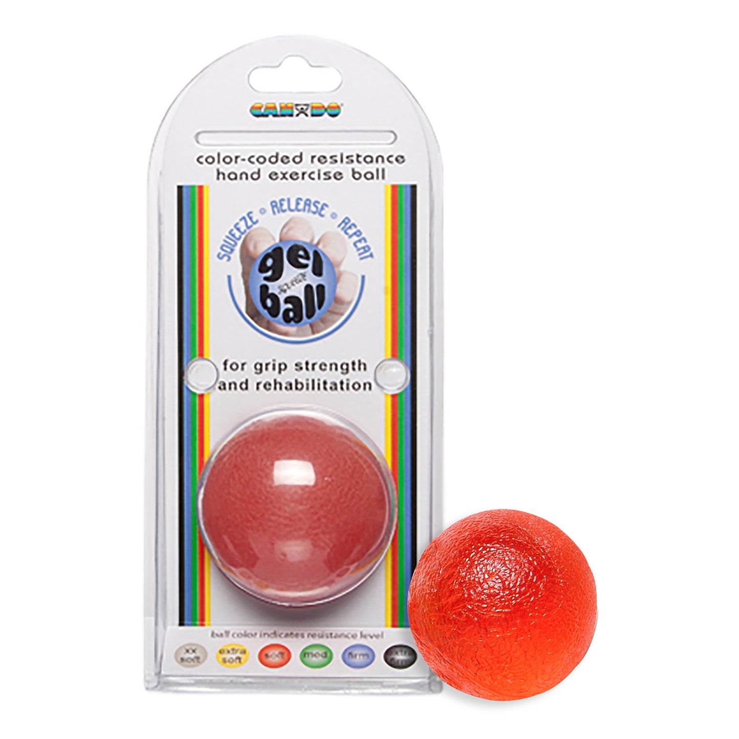 CanDo Standard Circular Gel Squeeze Ball, Red, Light
