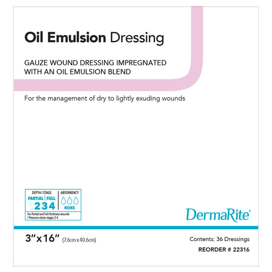 DermaRite Oil Emulsion Wound Dressing, 3 x 16 Inch