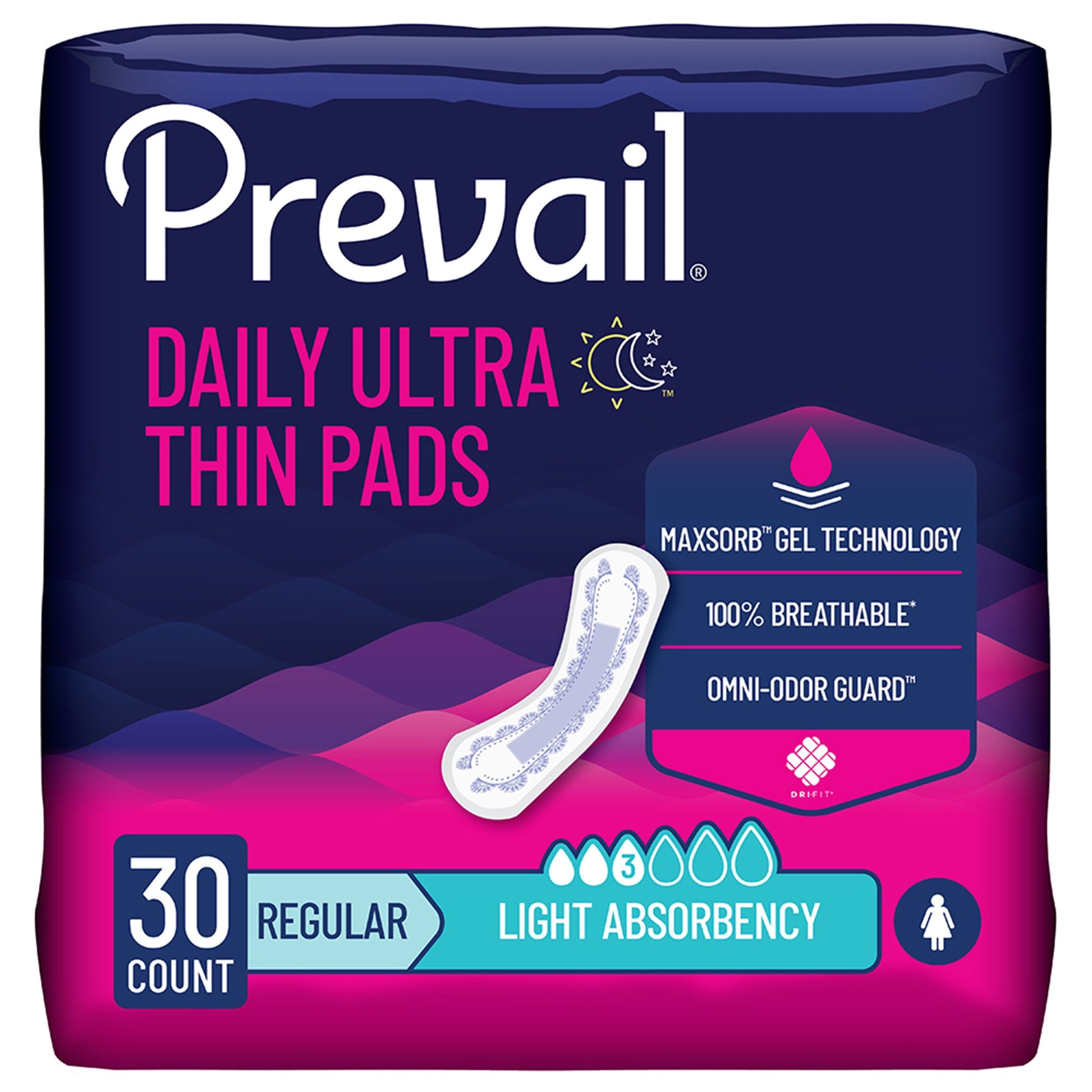 Prevail Daily Pads Light Absorbency Bladder Control Pad, 9¼ Inch
