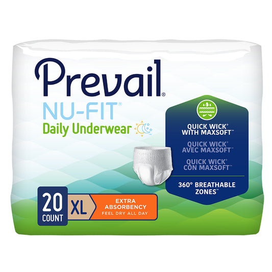 Absorbent Underwear Prevail Nu-Fit Pull On with Tear Away Seams Adult X-Large Unisex Disposable Heavy Absorbency