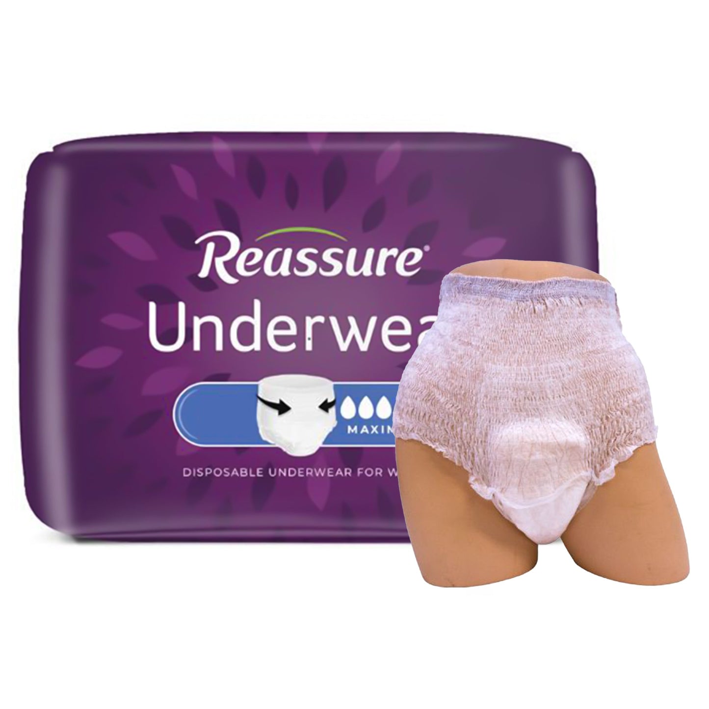 Absorbent Underwear Reassure Maximum Pull On with Tear Away Seams Adult Large Female Disposable Heavy Absorbency