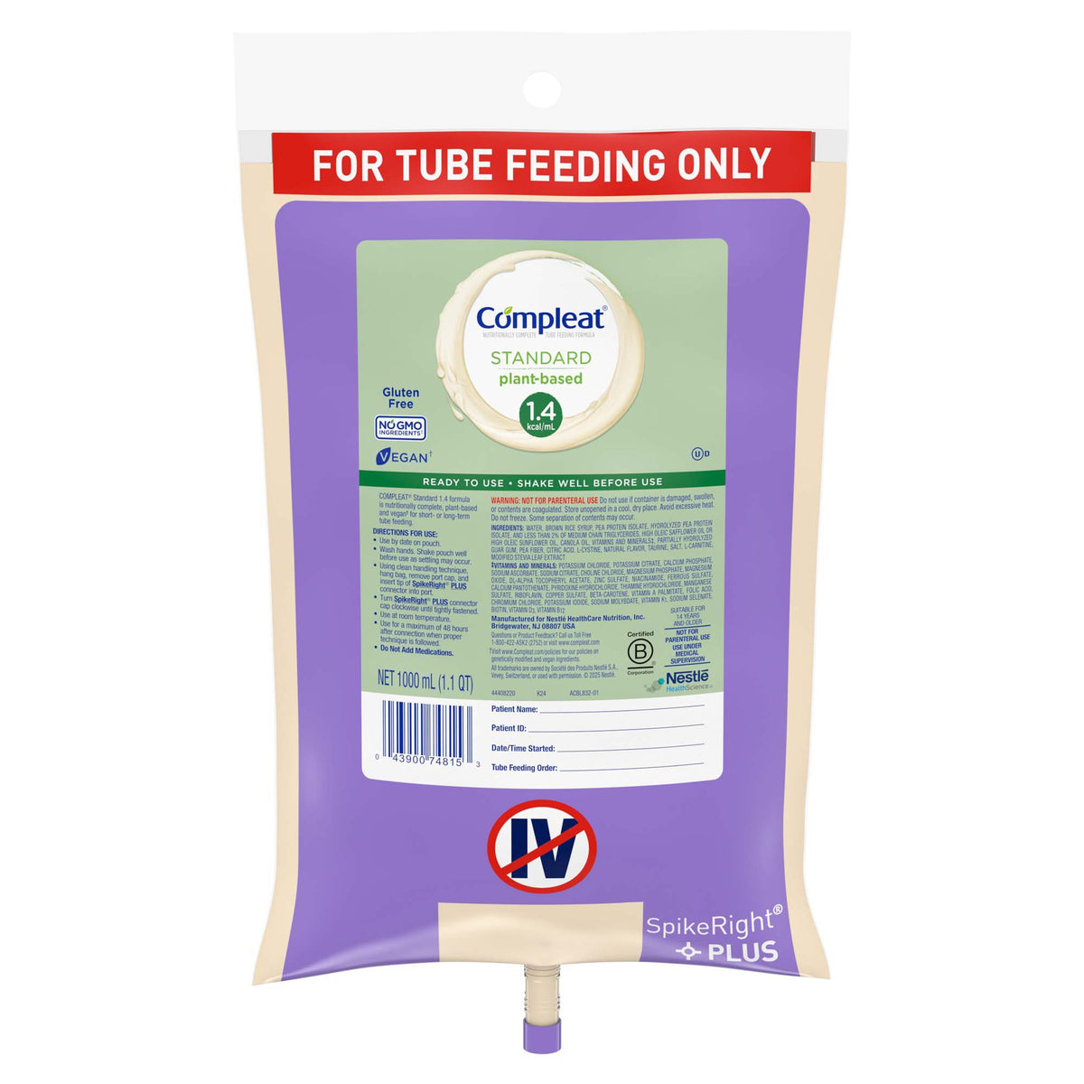Compleat Standard 1.4 Cal Plant-Based Tube Feeding Formula, Vanilla, 1 ...