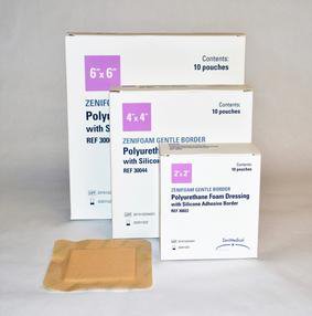Foam Dressing Zenifoam Gentle Border 4 X 4 Inch With Border Waterproof Backing Silicone Face and Border Square Sterile