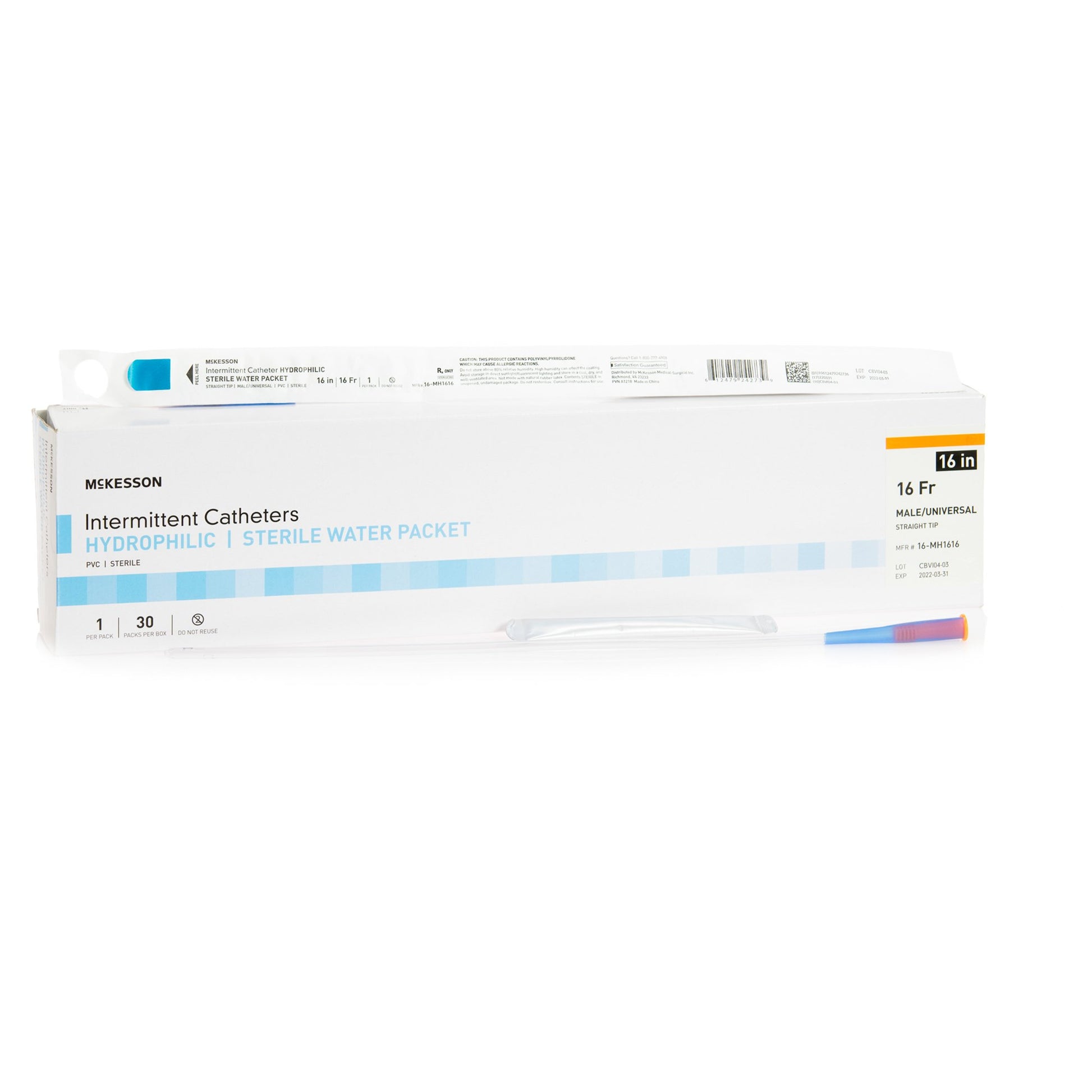 Urethral Catheter McKesson Straight Tip Hydrophilic Coated PVC 16 Fr. 16 Inch Length