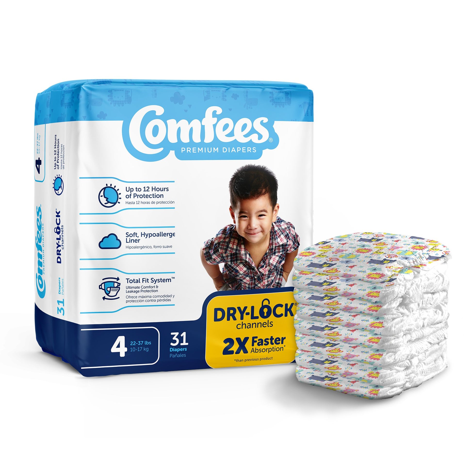 Comfees Premium Diapers, Unisex, Baby, Tab Closure, Size 4