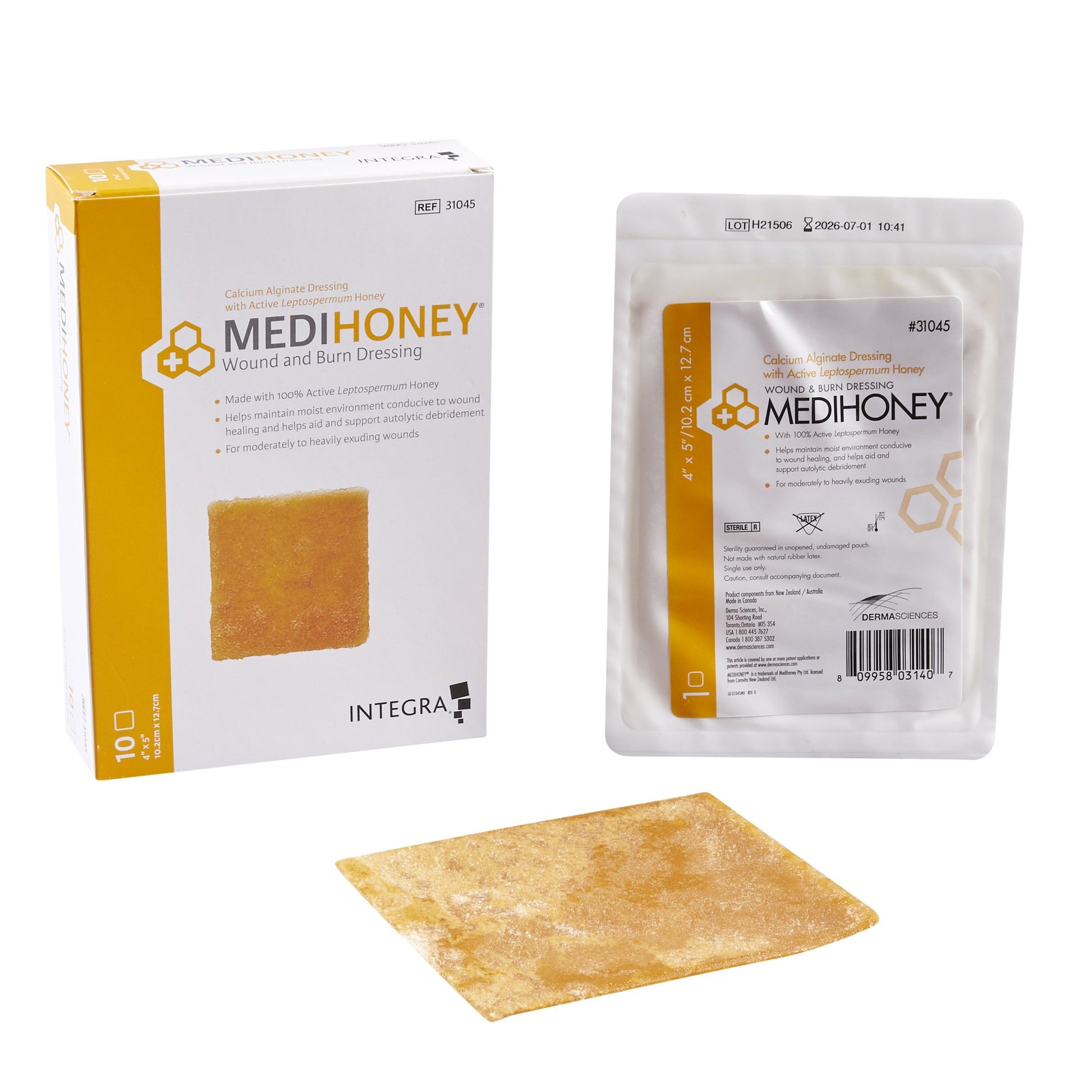 Medihoney Calcium Alginate Dressing, 4 x 5 Inch