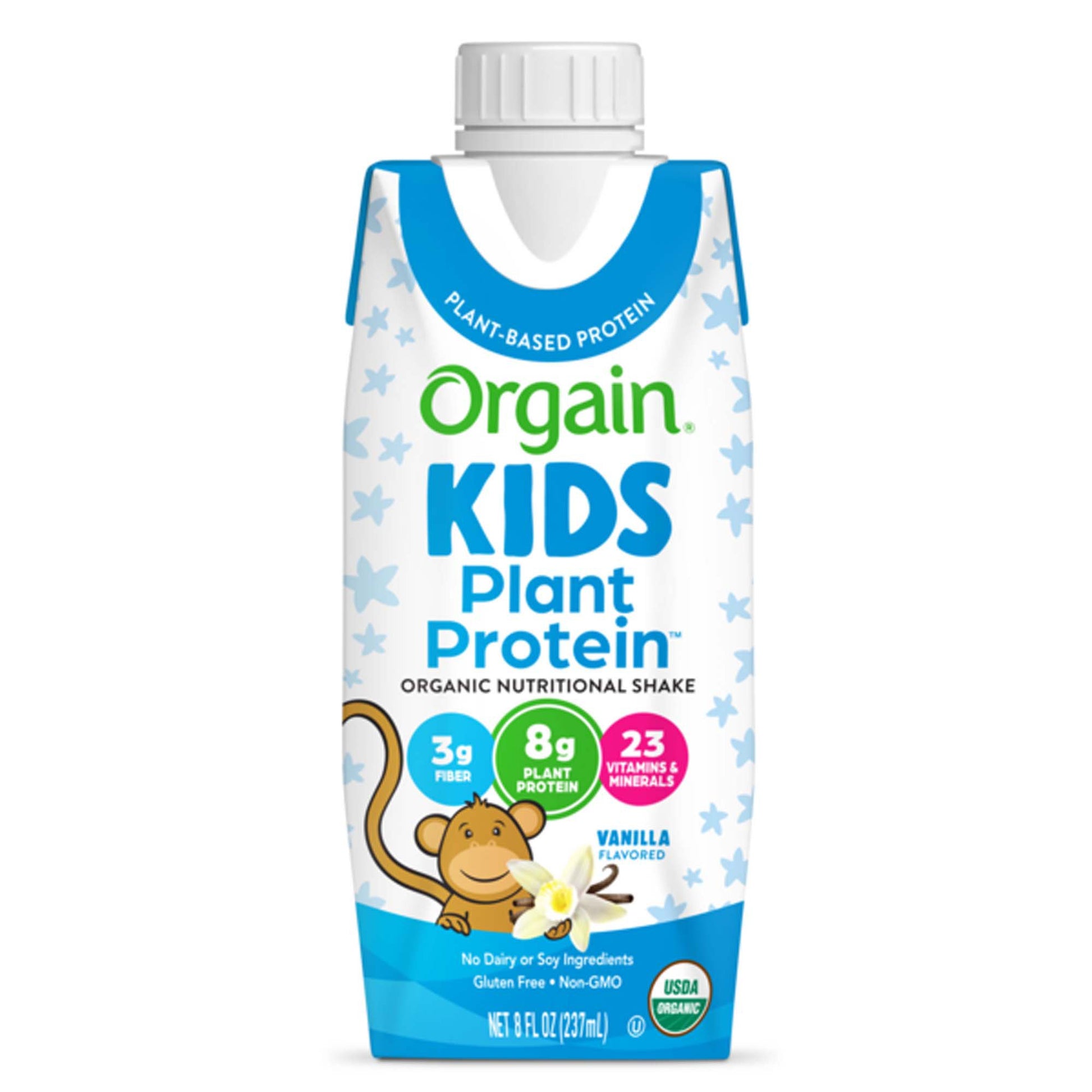 Pediatric Oral Supplement Orgain Kids Plant Protein™ Organic Nutritional Shake Vanilla Flavor 8 oz. Carton Liquid Protein