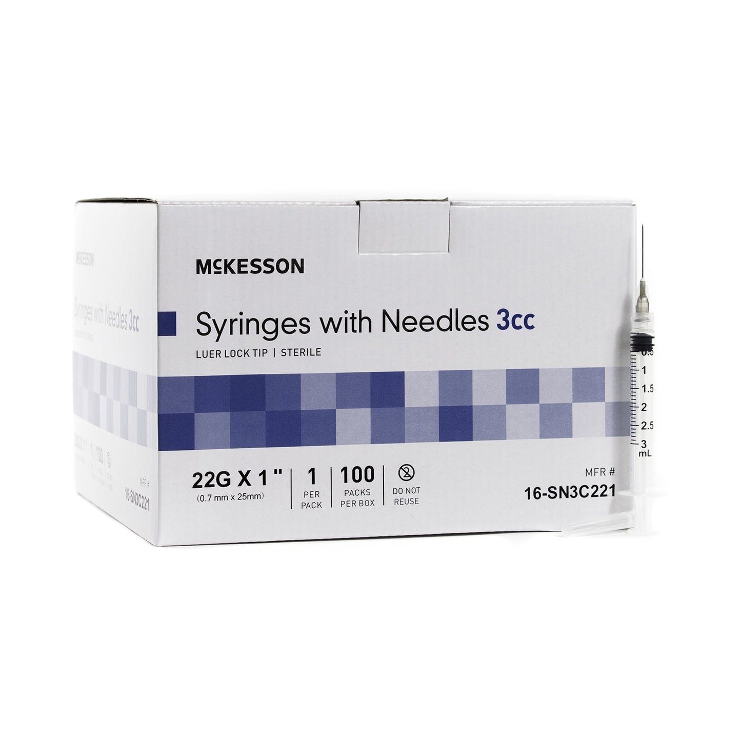 McKesson 3 mL Syringe with Needle, 22 Gauge, 1 Inch Needle Length