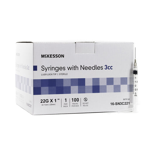 McKesson 3 mL Syringe with Needle, 22 Gauge, 1 Inch Needle Length